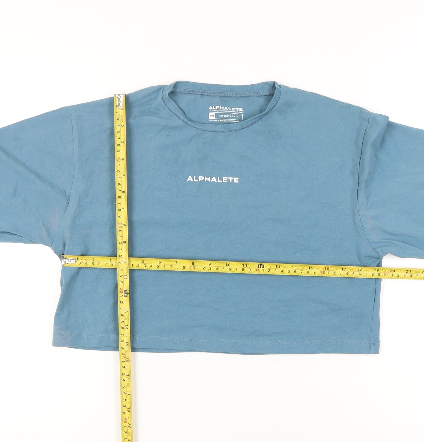 Alphalete Women Blue Medium Cropped Long Sleeve Cotton T-Shirt