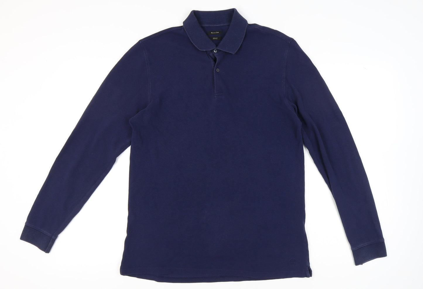 Massimo Dutti Men's Blue Long Sleeve Polo Shirt L 100% Cotton