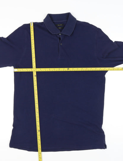 Massimo Dutti Men's Blue Long Sleeve Polo Shirt L 100% Cotton