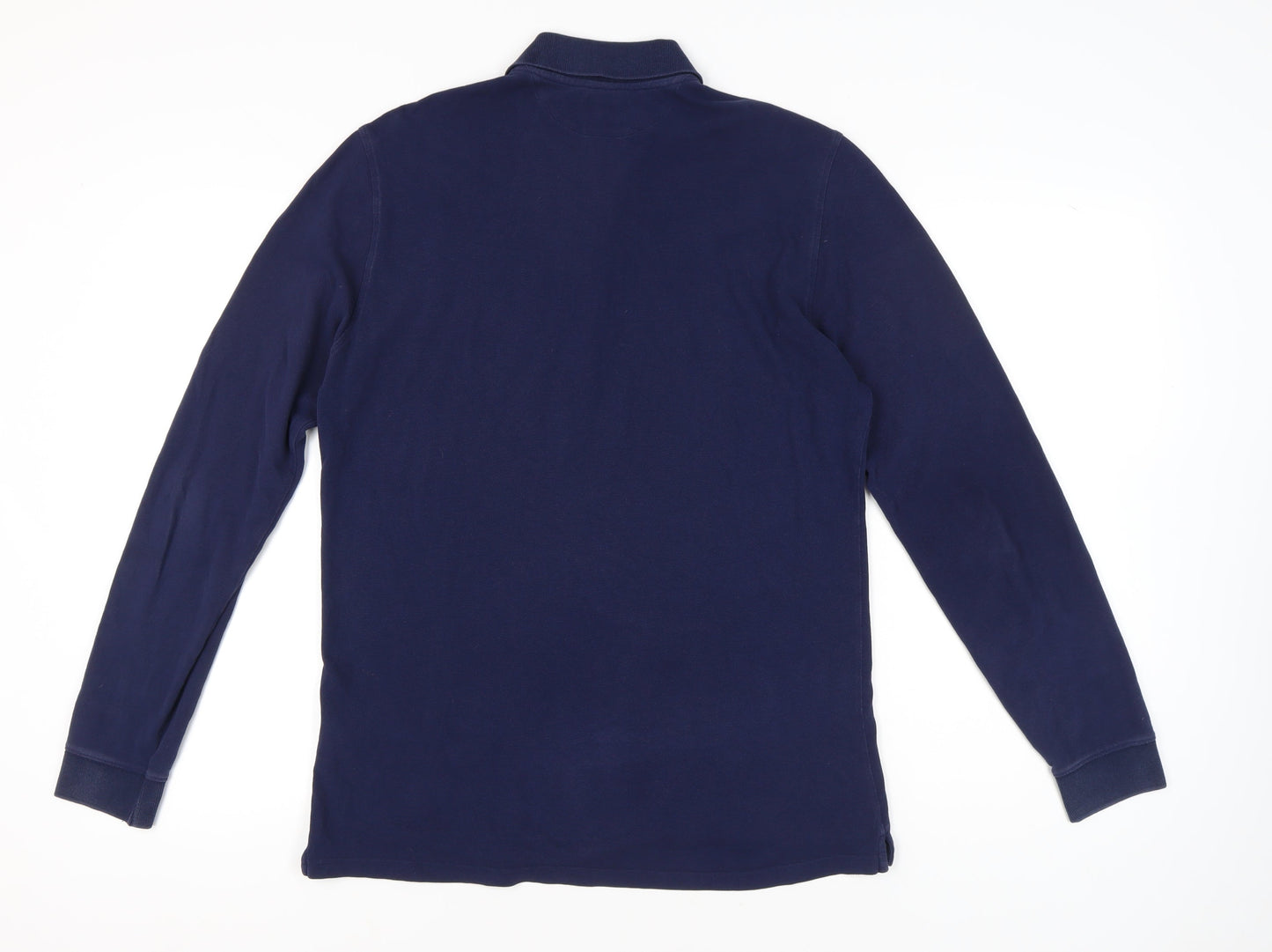 Massimo Dutti Men's Blue Long Sleeve Polo Shirt L 100% Cotton