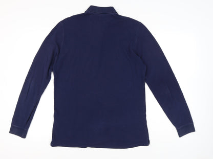 Massimo Dutti Men's Blue Long Sleeve Polo Shirt L 100% Cotton