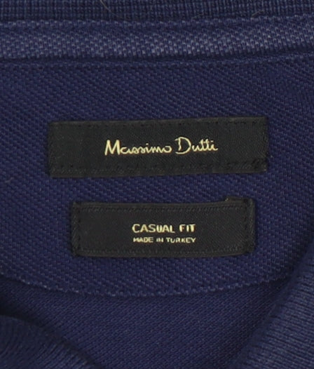 Massimo Dutti Men's Blue Long Sleeve Polo Shirt L 100% Cotton