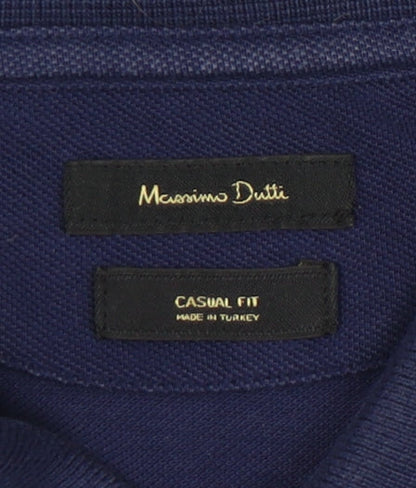 Massimo Dutti Men's Blue Long Sleeve Polo Shirt L 100% Cotton