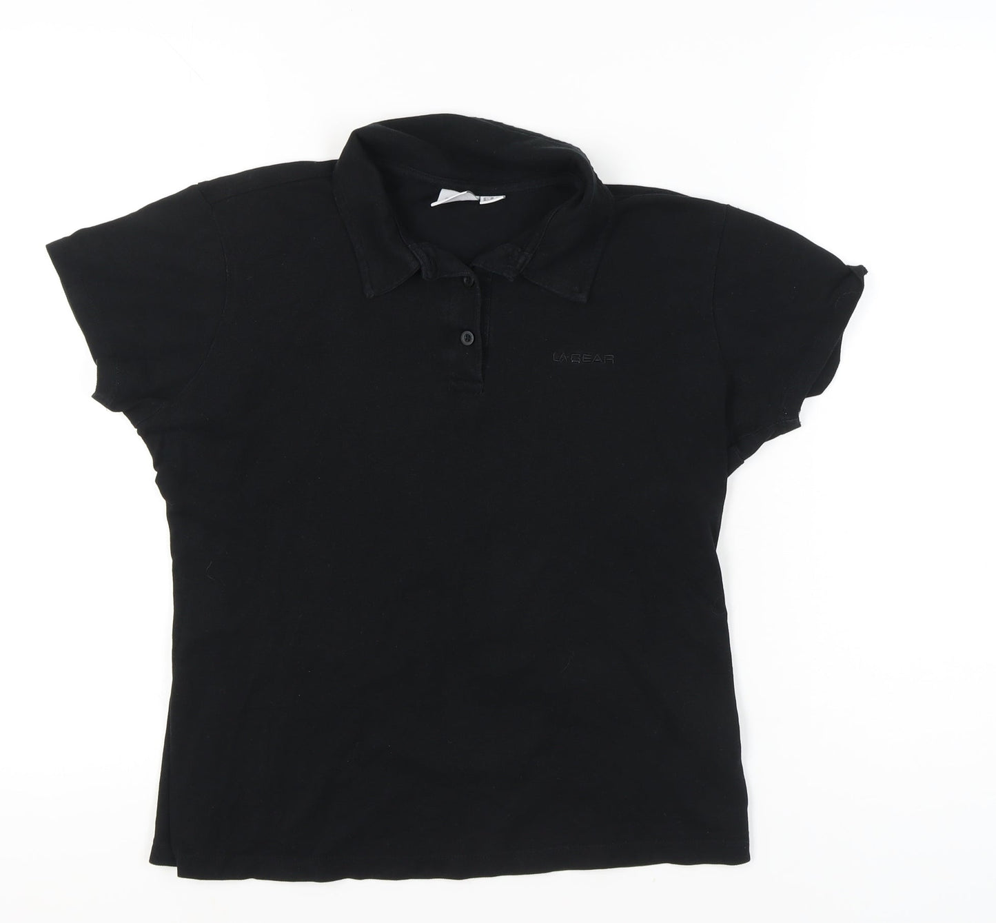 LA Gear Womens Black Polo Shirt UK 12 Short Sleeve Casual