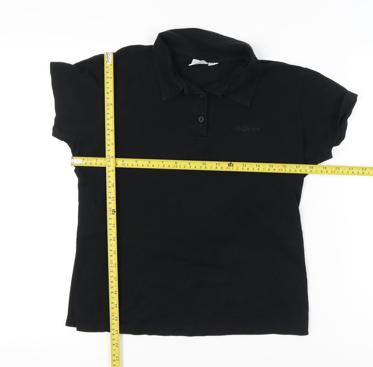 LA Gear Womens Black Polo Shirt UK 12 Short Sleeve Casual