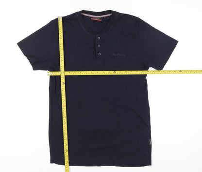 Pierre Cardin Men’s Blue L Henley Short Sleeve Cotton T-Shirt
