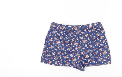 Topshop Women Blue Floral Shorts UK 12 High Rise Cotton Blend