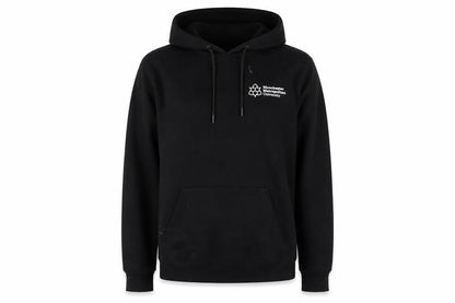 Front view of Manchester Metropolitan University Black Hoodie unisex s pullover