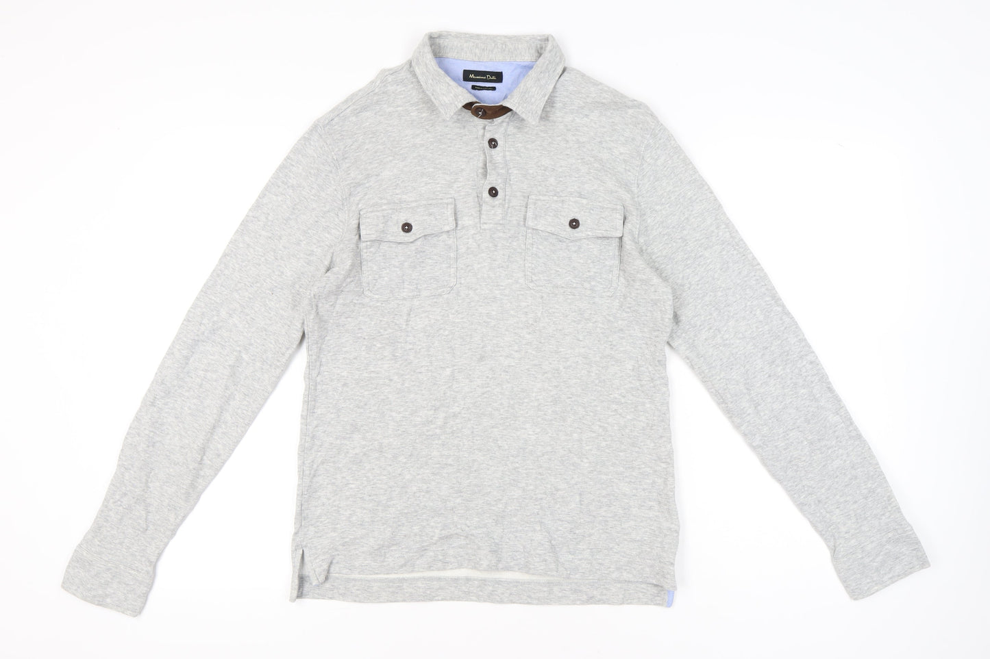 Massimo Dutti Men’s Grey Long Sleeve Polo Shirt Size L Casual