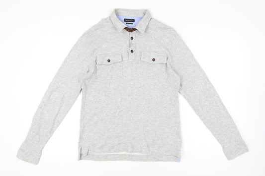 Massimo Dutti Men’s Grey Long Sleeve Polo Shirt Size L Casual