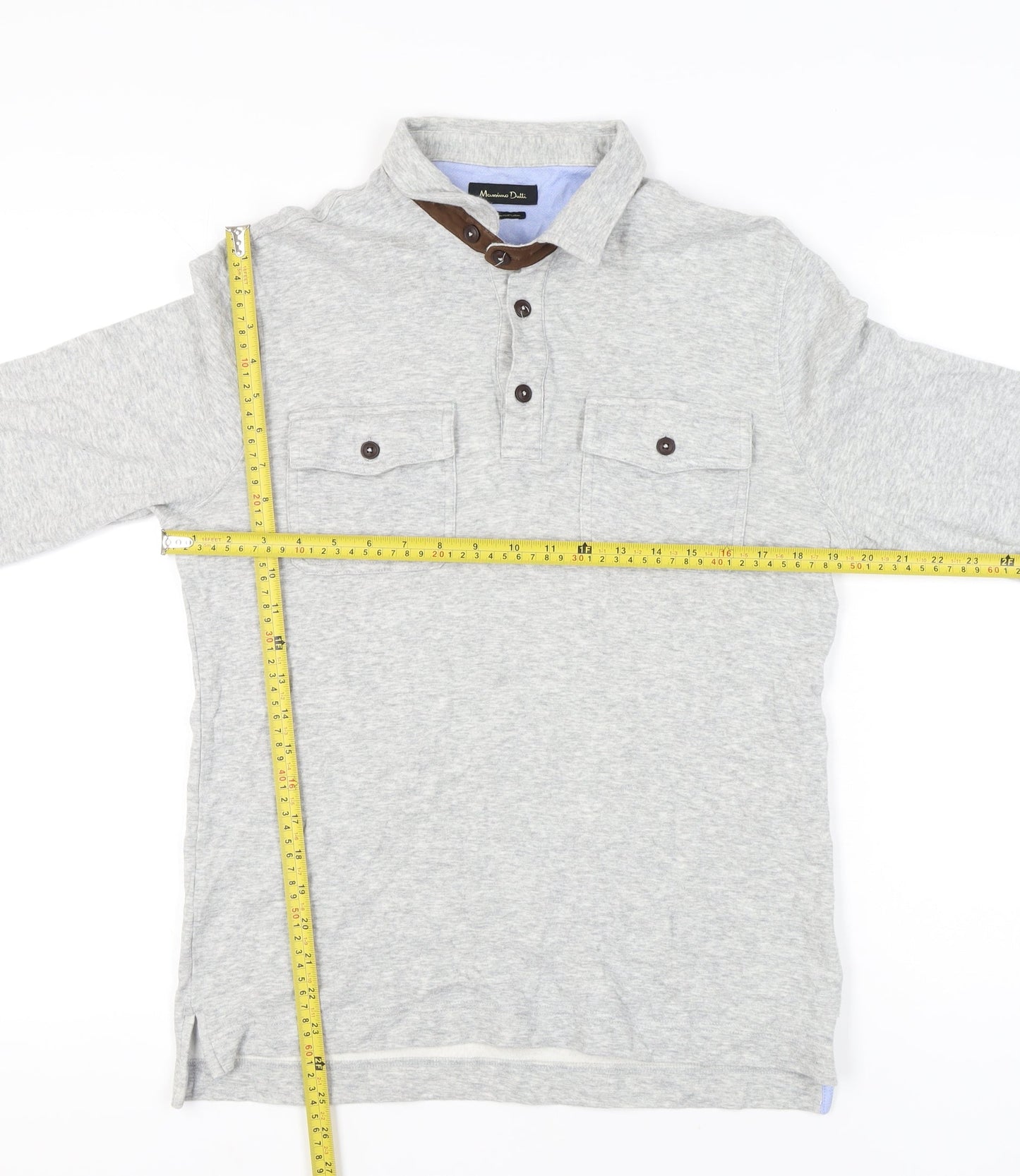 Massimo Dutti Men’s Grey Long Sleeve Polo Shirt Size L Casual