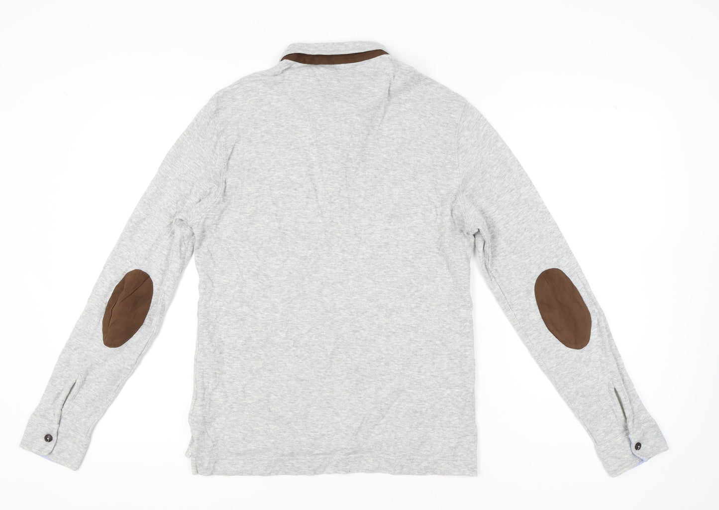 Massimo Dutti Men’s Grey Long Sleeve Polo Shirt Size L Casual