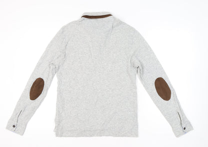 Massimo Dutti Men’s Grey Long Sleeve Polo Shirt Size L Casual