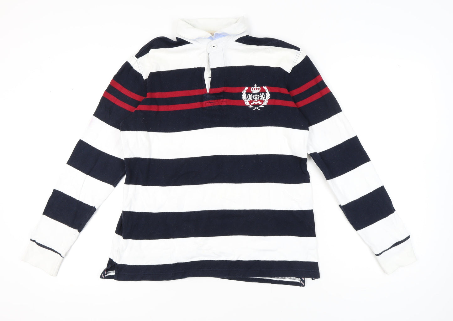 Wolsey Men’s Blue White Red Striped Long Sleeve Polo M Cotton