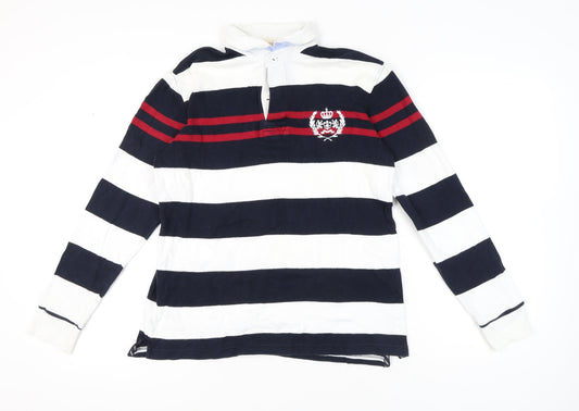 Wolsey Men’s Blue White Red Striped Long Sleeve Polo M Cotton