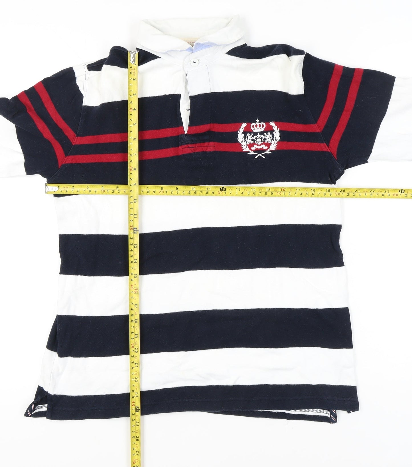Wolsey Men’s Blue White Red Striped Long Sleeve Polo M Cotton