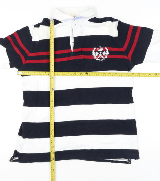 Wolsey Men’s Blue White Red Striped Long Sleeve Polo M Cotton