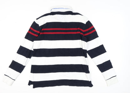 Wolsey Men’s Blue White Red Striped Long Sleeve Polo M Cotton