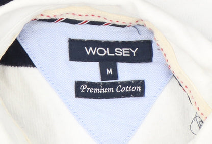 Wolsey Men’s Blue White Red Striped Long Sleeve Polo M Cotton
