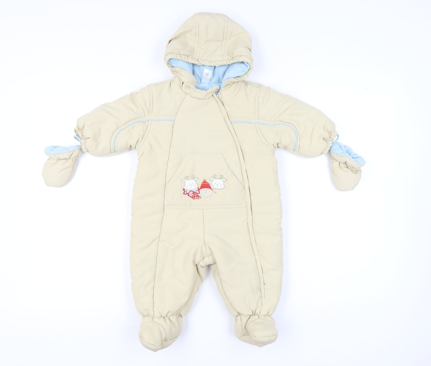 C&A Baby Club Unisex Beige 3-6m Hooded Snowsuit Padded Winter Outfit