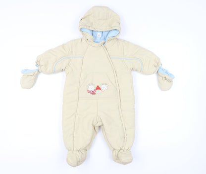 C&A Baby Club Unisex Beige 3-6m Hooded Snowsuit Padded Winter Outfit