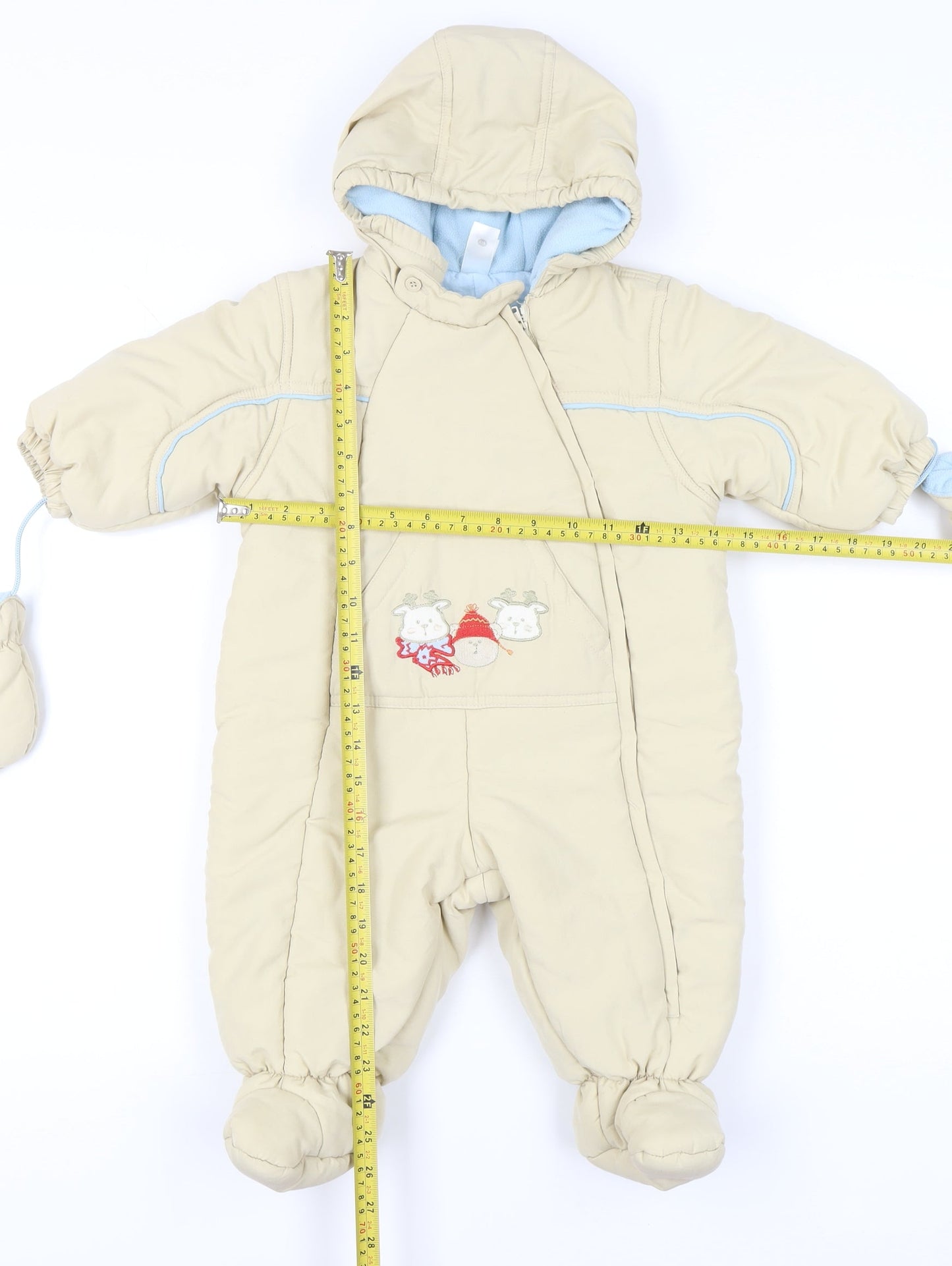 C&A Baby Club Unisex Beige 3-6m Hooded Snowsuit Padded Winter Outfit