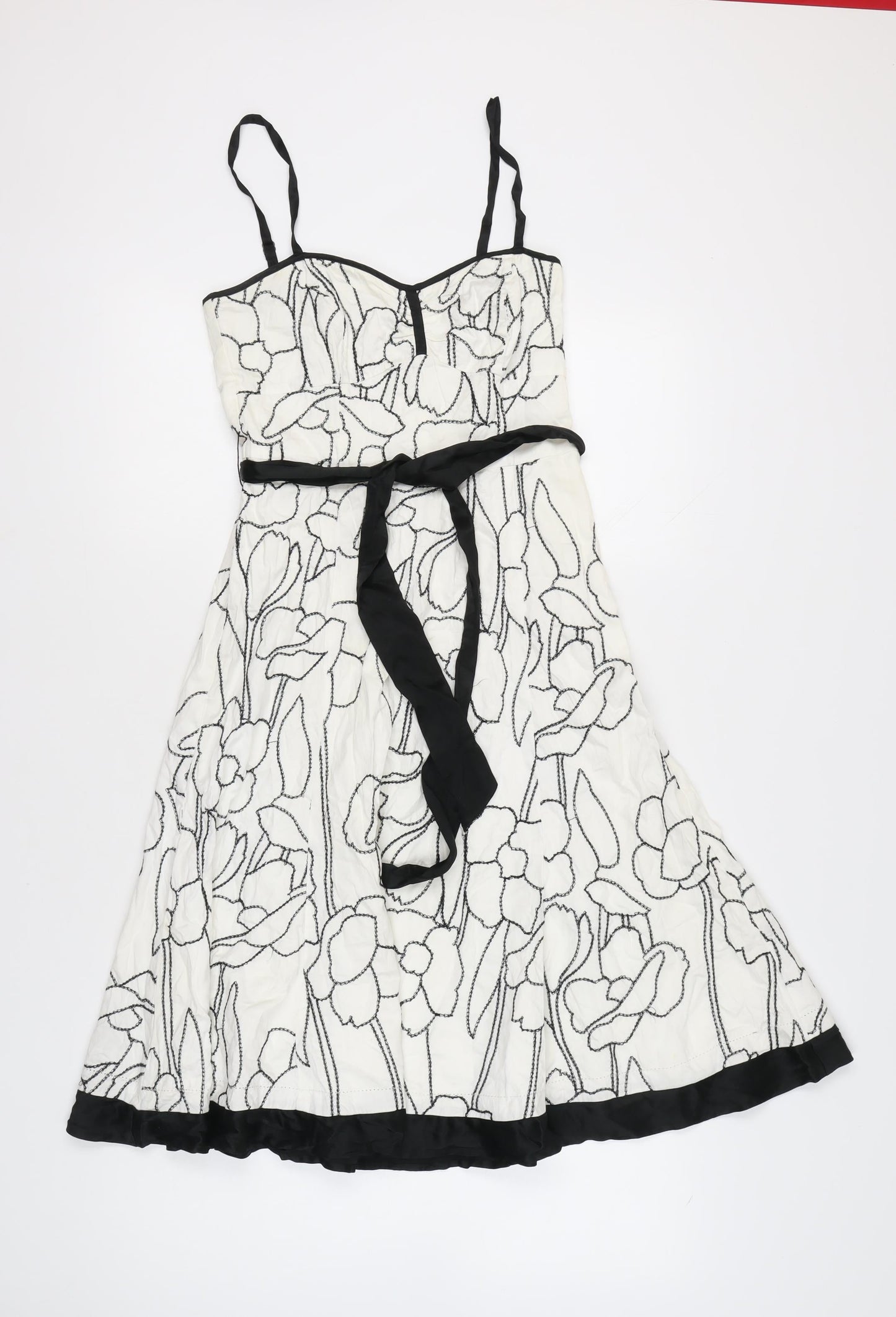 Monsoon Women’s White Floral A-Line Knee Length Dress Size 8