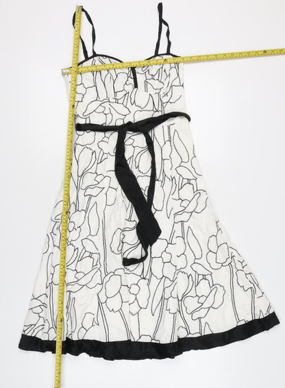 Monsoon Women’s White Floral A-Line Knee Length Dress Size 8