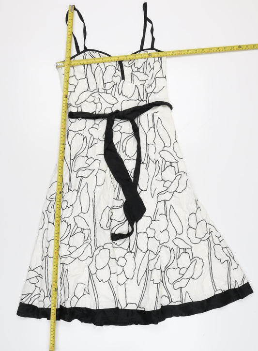 Monsoon Women’s White Floral A-Line Knee Length Dress Size 8