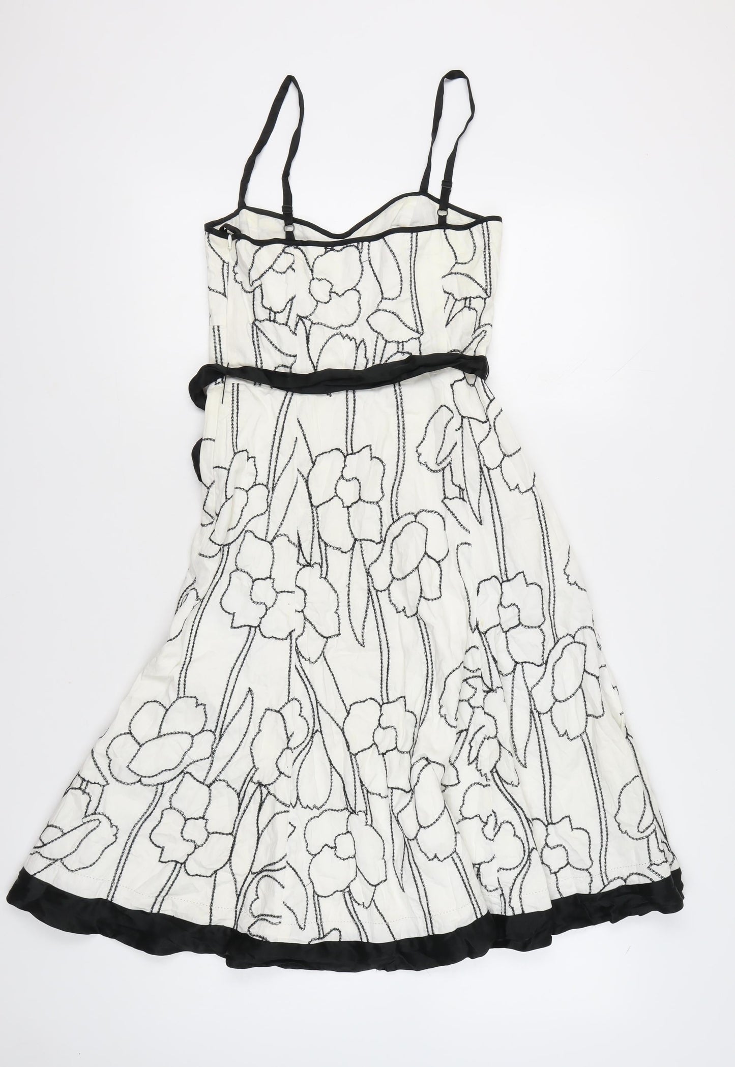 Monsoon Women’s White Floral A-Line Knee Length Dress Size 8