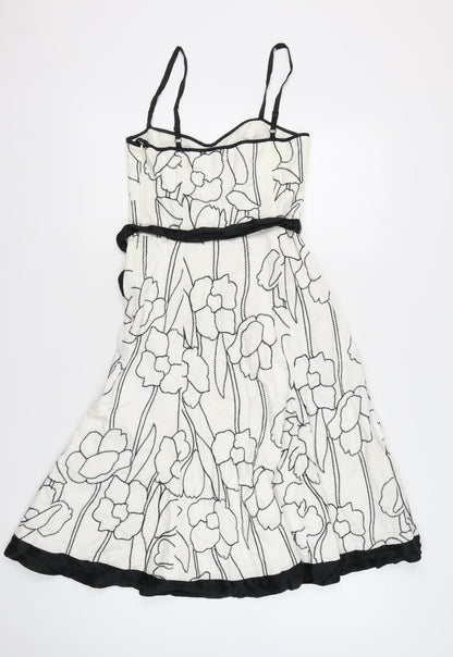 Monsoon Women’s White Floral A-Line Knee Length Dress Size 8