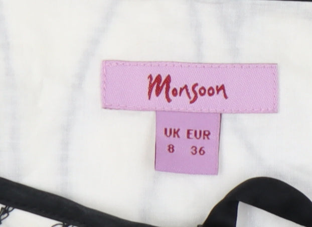 Monsoon Women’s White Floral A-Line Knee Length Dress Size 8