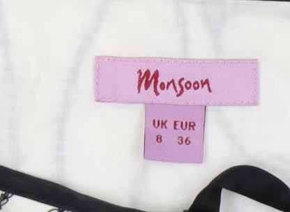 Monsoon Women’s White Floral A-Line Knee Length Dress Size 8