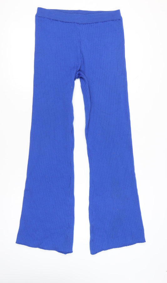 New Look Women’s Blue Flared Knit Trousers L Casual Stretch