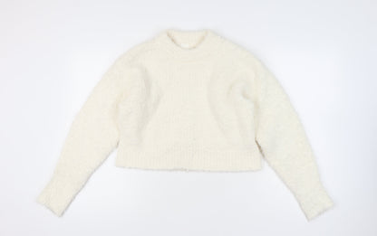 H&M Women Ivory Crew Neck Pullover Jumper Size 8 Regular Fit
