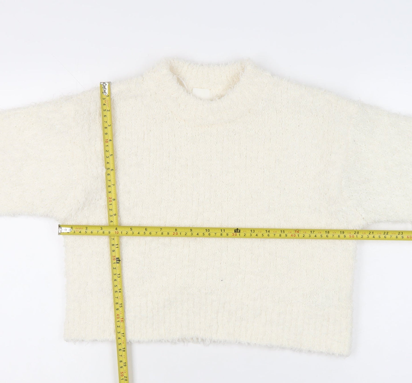 H&M Women Ivory Crew Neck Pullover Jumper Size 8 Regular Fit