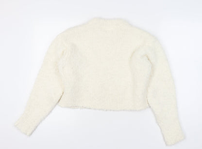 H&M Women Ivory Crew Neck Pullover Jumper Size 8 Regular Fit