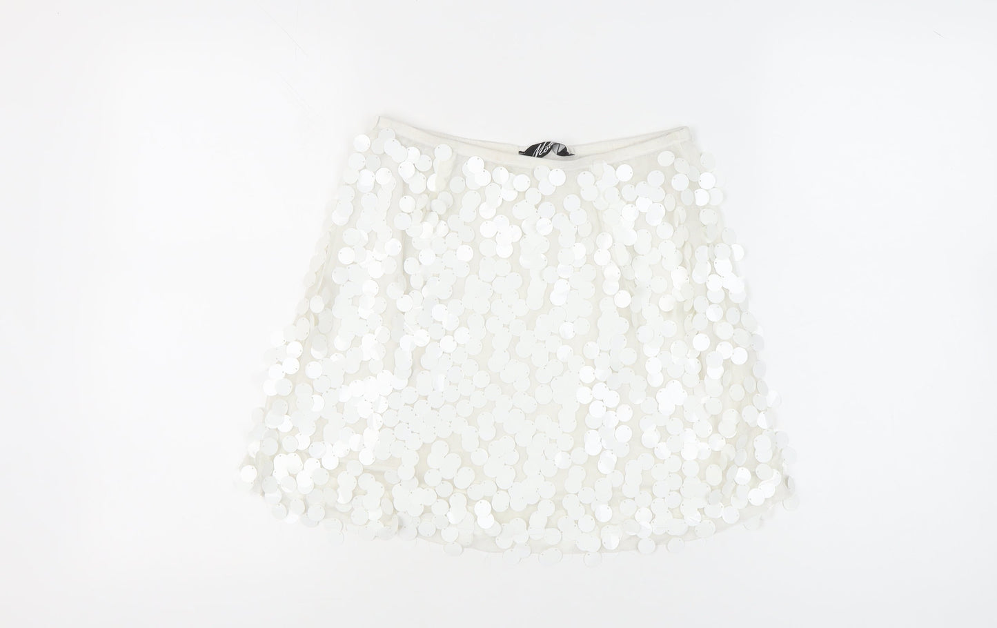 Motel Womens White Sequin Mini Skirt Size L Party Cocktail