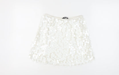 Motel Womens White Sequin Mini Skirt Size L Party Cocktail