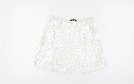 Motel Womens White Sequin Mini Skirt Size L Party Cocktail