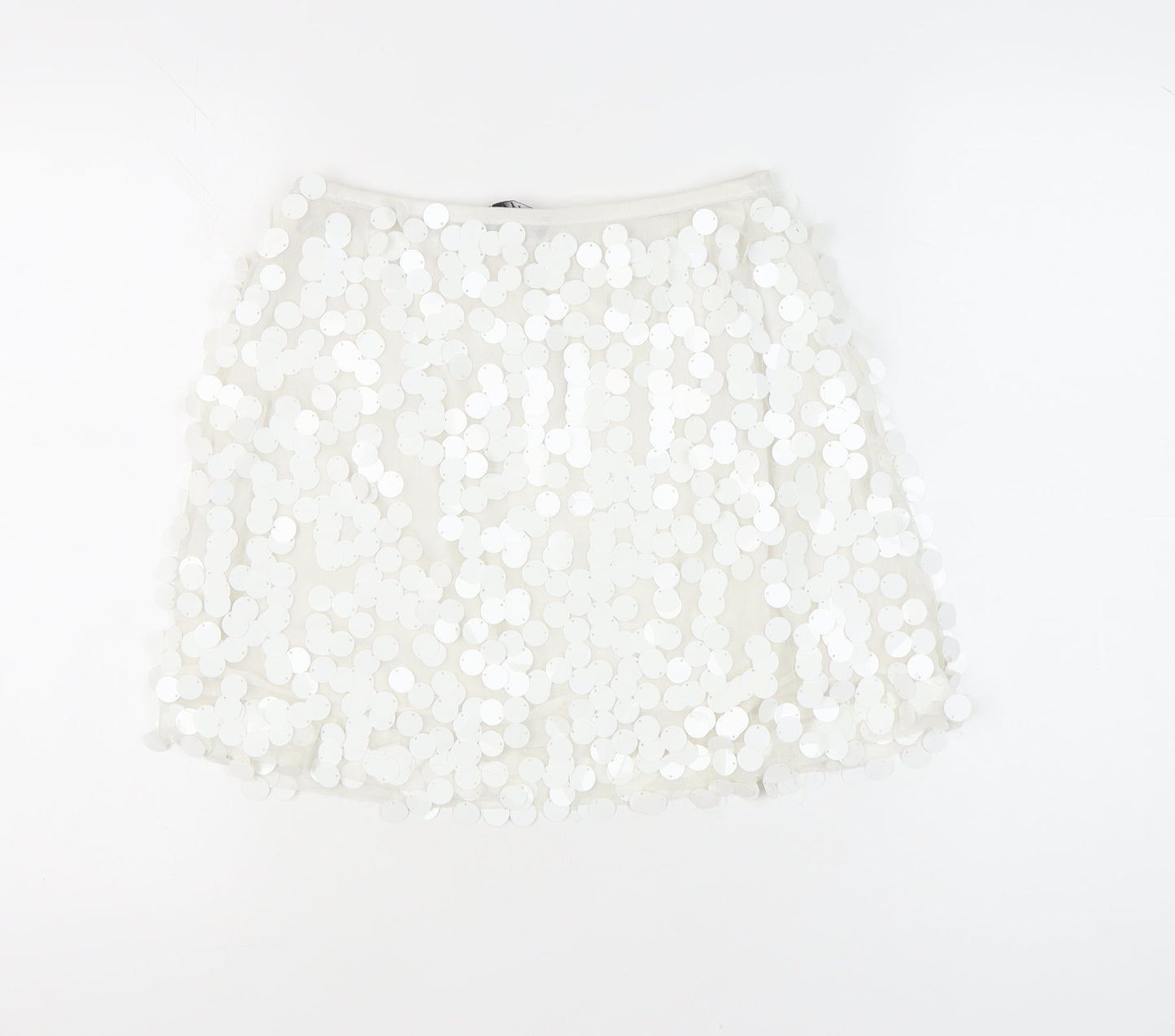 Motel Womens White Sequin Mini Skirt Size L Party Cocktail