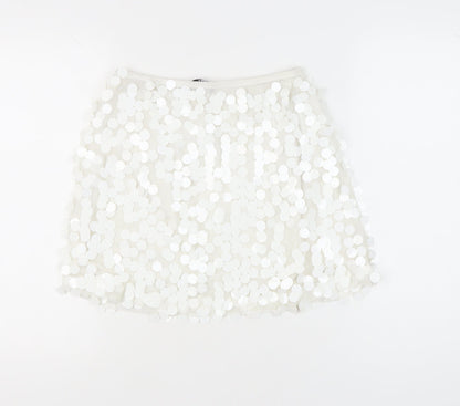 Motel Womens White Sequin Mini Skirt Size L Party Cocktail