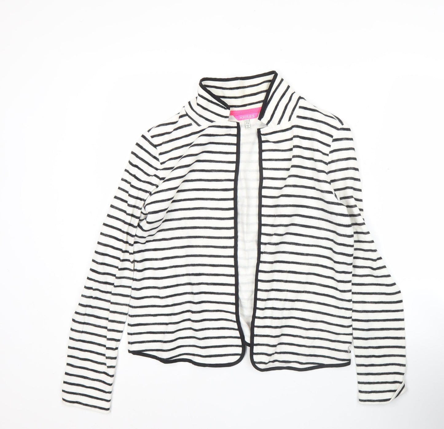 Joules Womens White Black Striped Cardigan UK 12 Collared Knit
