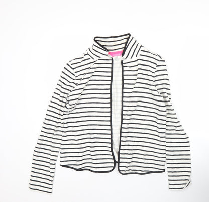 Joules Womens White Black Striped Cardigan UK 12 Collared Knit