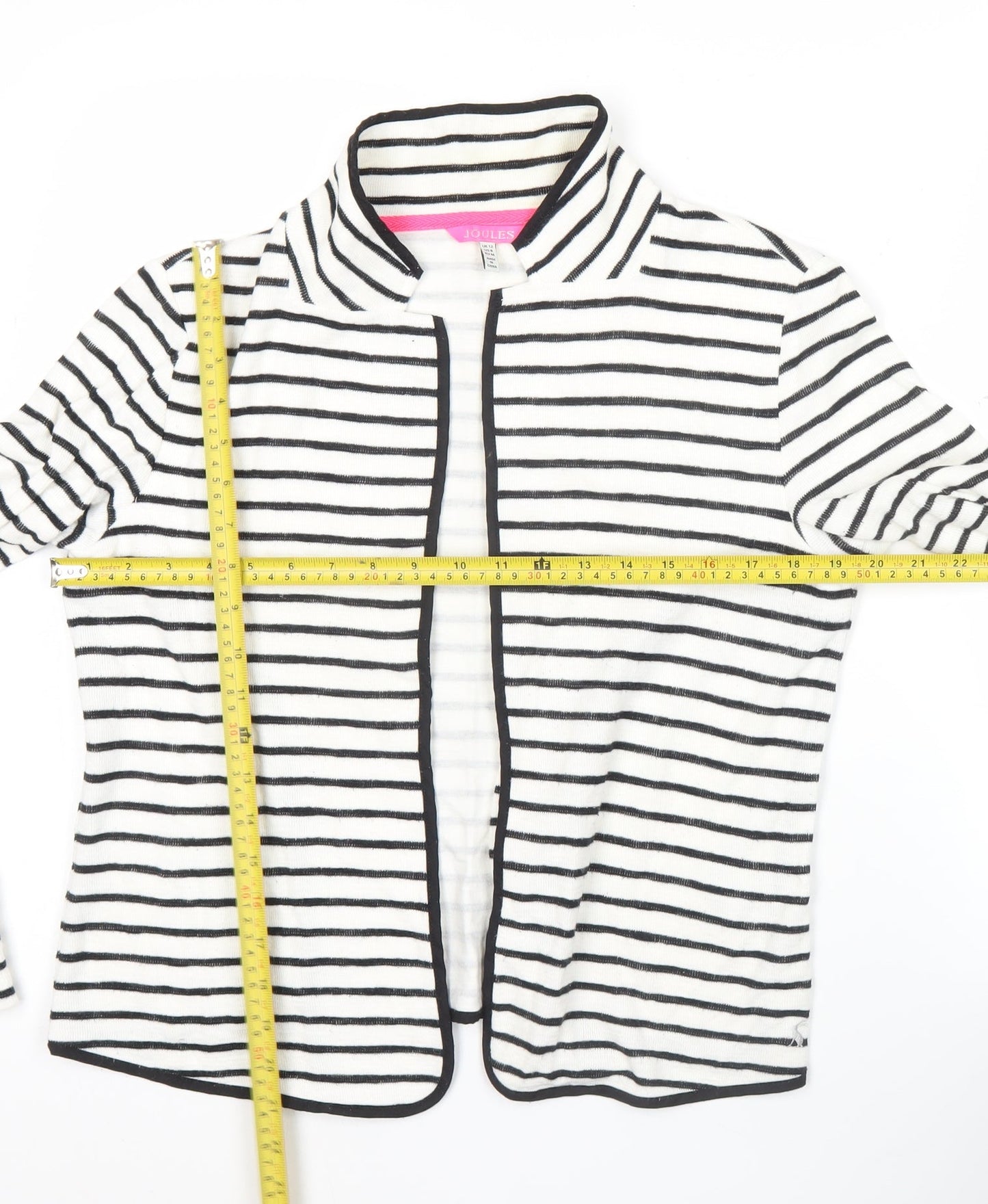 Joules Womens White Black Striped Cardigan UK 12 Collared Knit