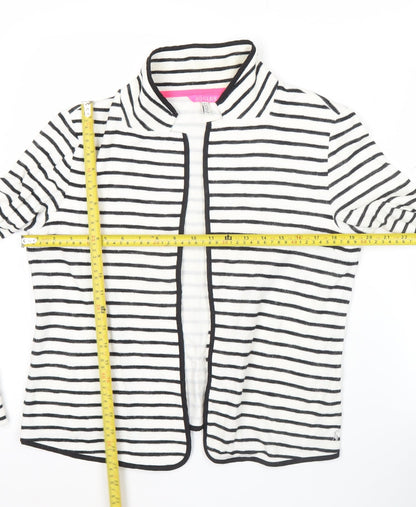 Joules Womens White Black Striped Cardigan UK 12 Collared Knit