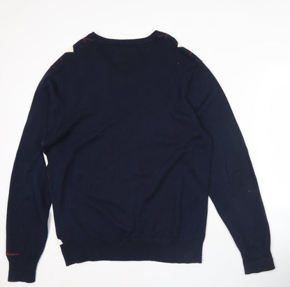 Ben Sherman Men’s Blue Argyle Cotton Jumper Large Crew Neck