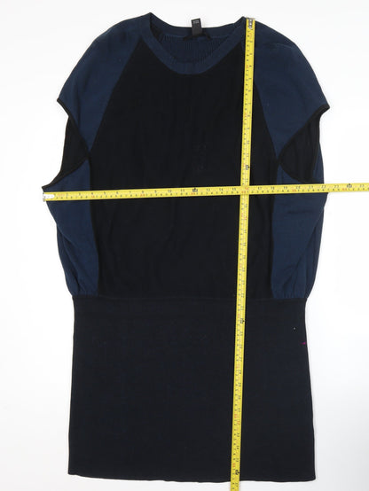 Kenneth Cole Women Blue Black XL Shift Dress Crew Neck Colourblock