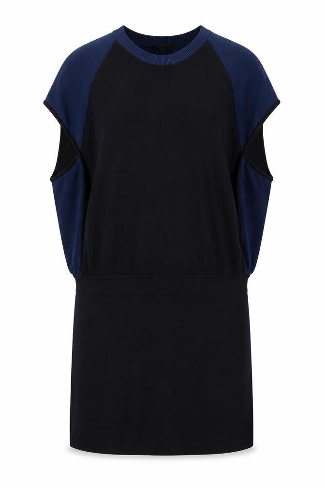 Kenneth Cole Women Blue Black XL Shift Dress Crew Neck Colourblock