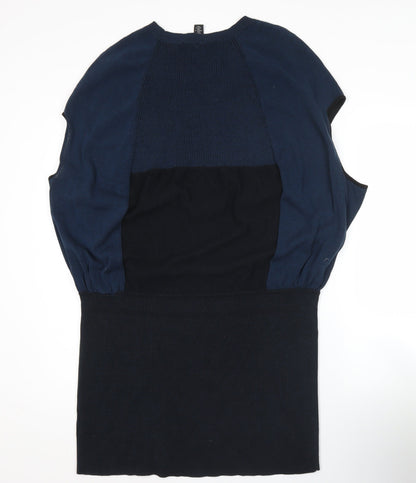 Kenneth Cole Women Blue Black XL Shift Dress Crew Neck Colourblock
